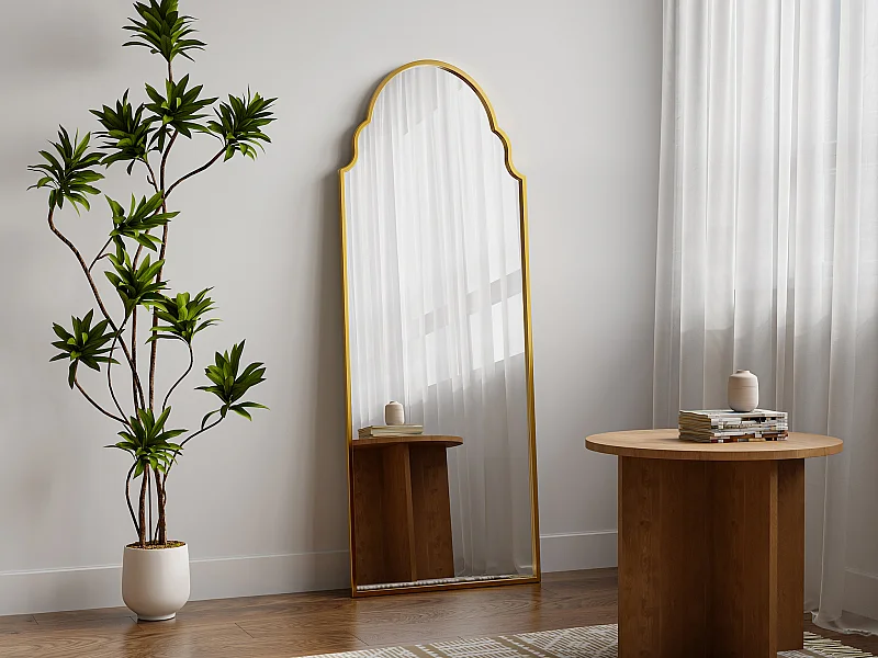 Grote vintage spiegel van metaal - L60 x H160 cm - Goudkleurig - KARIAN