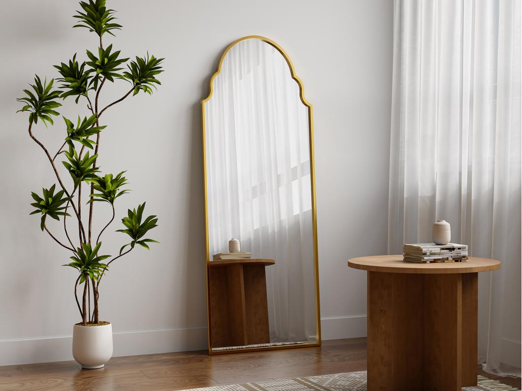 Grote vintage spiegel van metaal - L60 x H160 cm - Goudkleurig - KARIAN