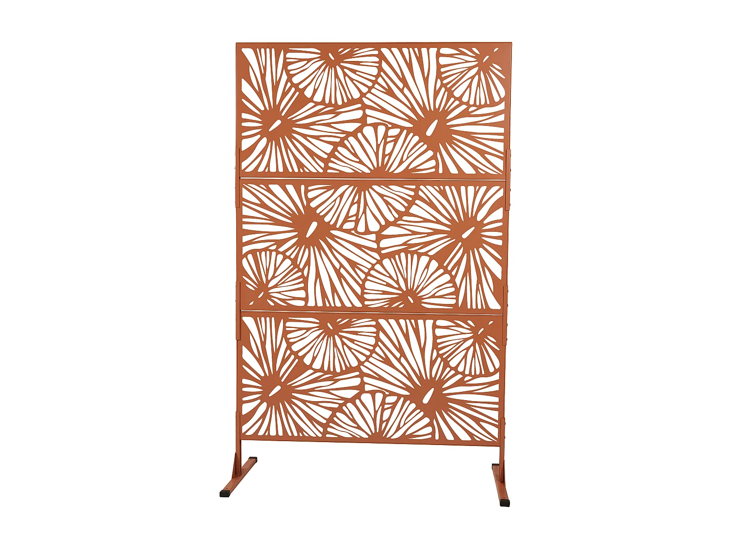 Paravent für den Außenbereich - durchbrochenes Blumendesign - Metall - 116 x 188 cm - Terracotta - VENGY