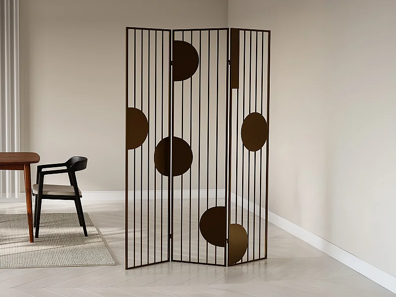 Biombo perfurado design em metal 3 painéis C123 x A180 cm dourado - KANDY