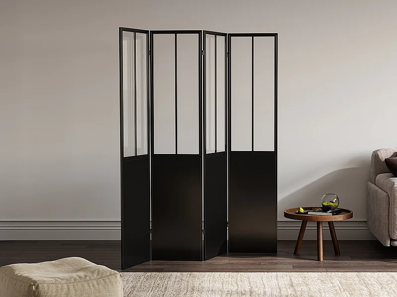 Paravent 4-teilig - Industrial Style - Metall - 160 x 178 cm - Schwarz - KALEVI