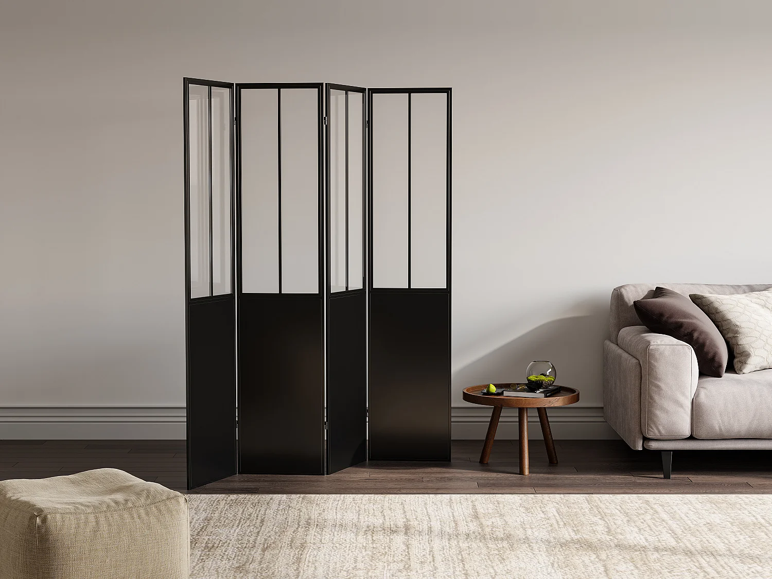 Paravent style atelier industriel en métal 4 pans - L. 160 x H. 178 cm - Noir - KALEVI