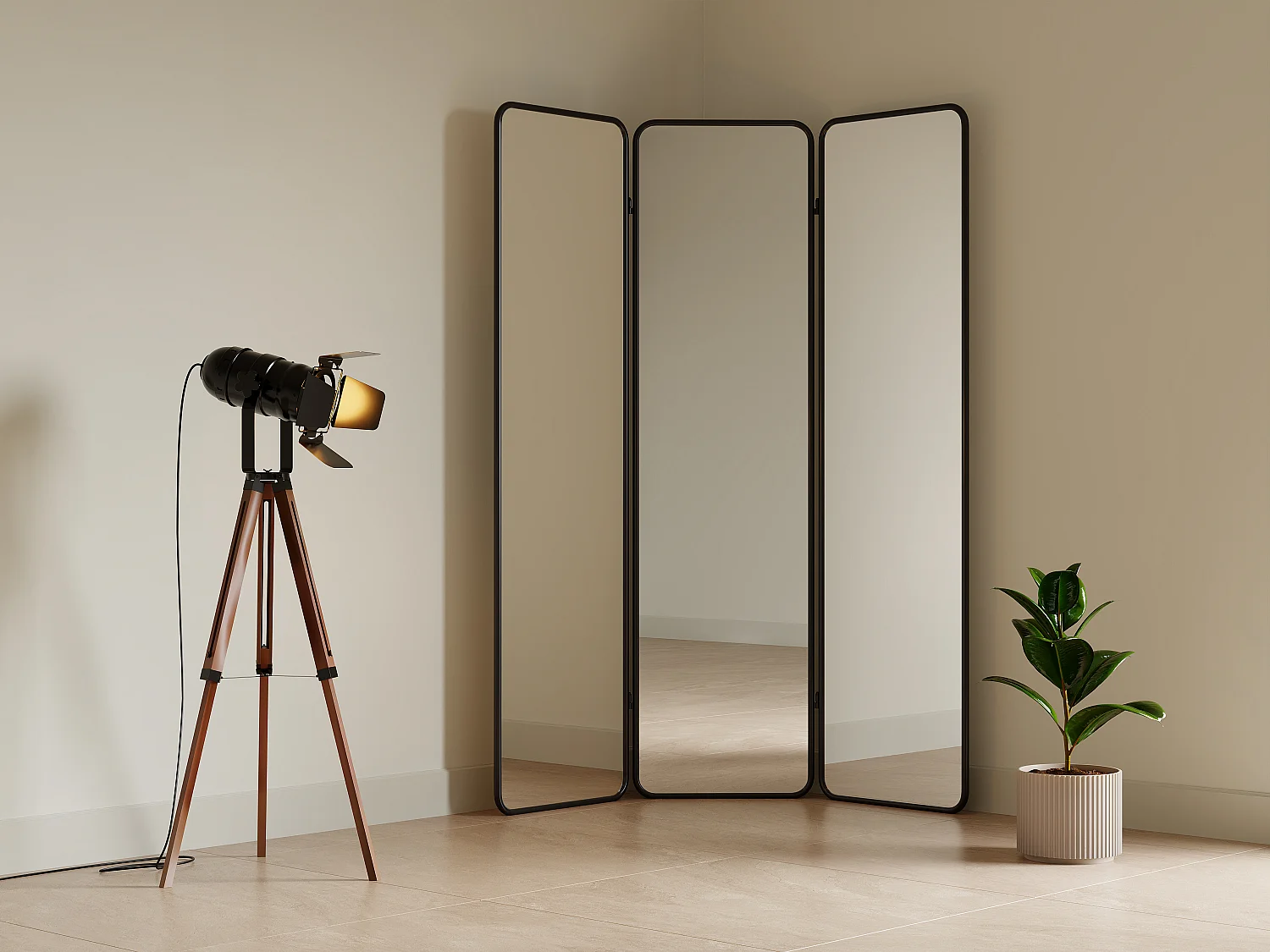 Paravent miroir 3 pans en métal - L. 146 x H. 180 cm - Noir - MIROLY