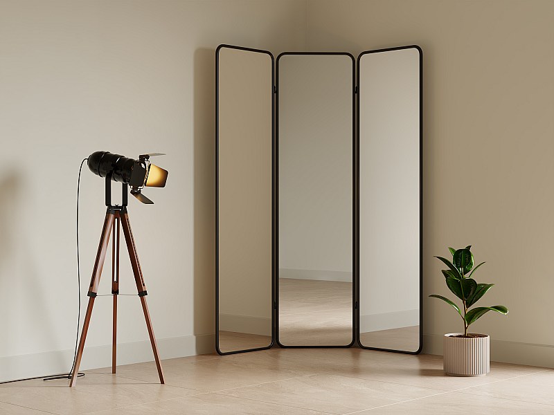 Metal Mirror Room Divider - L. 146 x H. 180 cm - Black - MIROLY