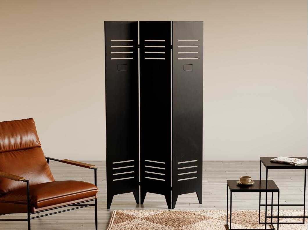 Paravent 3-teilig Spindtür - Industrial Style - Metall - 107 x 178 cm - Schwarz - CASILY