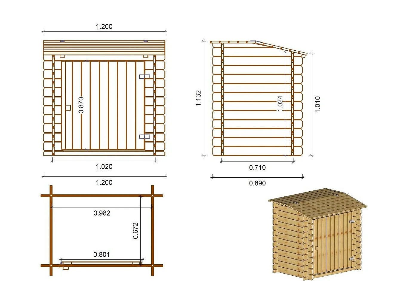 Armadietto da giardino per piscina per attrezzature 1.2x0.89 m H.1.13 m - Impregnato - SZA7 - ALTANKA