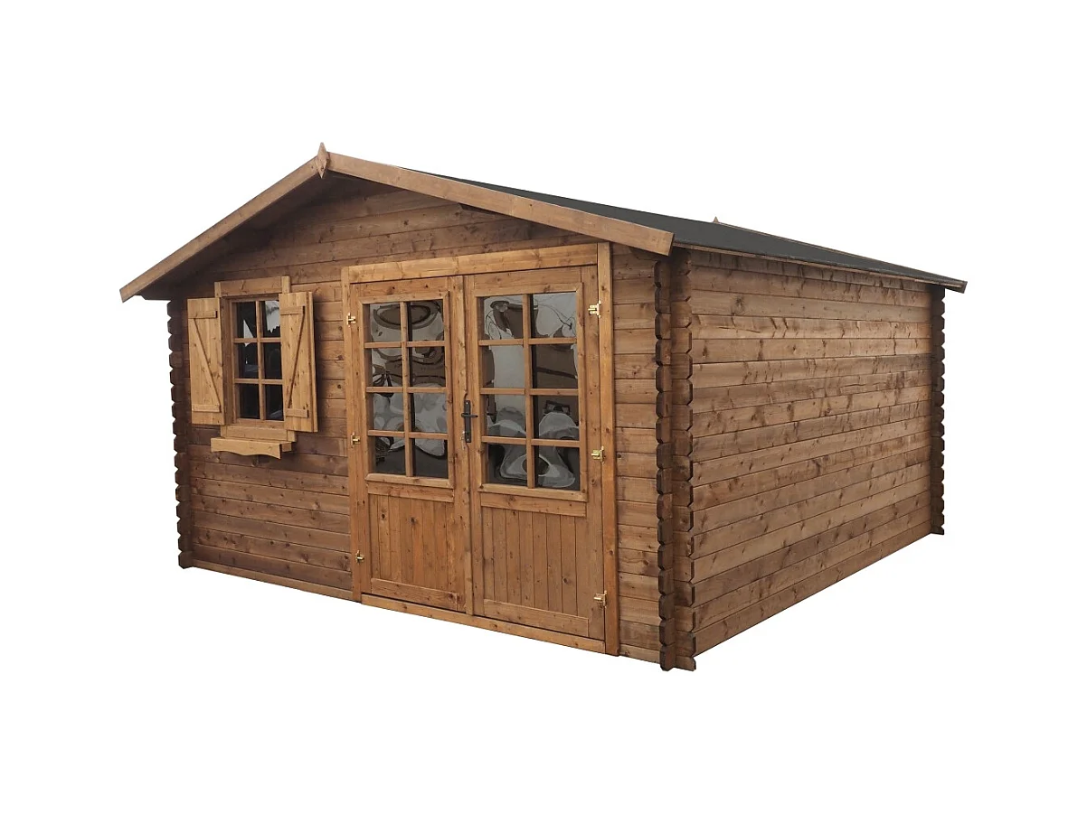 Abri de jardin en bois - 16m2 - 4x4m - Traité - Ep. 28mm - Couleur: marron - DOM181 - ALTANKA