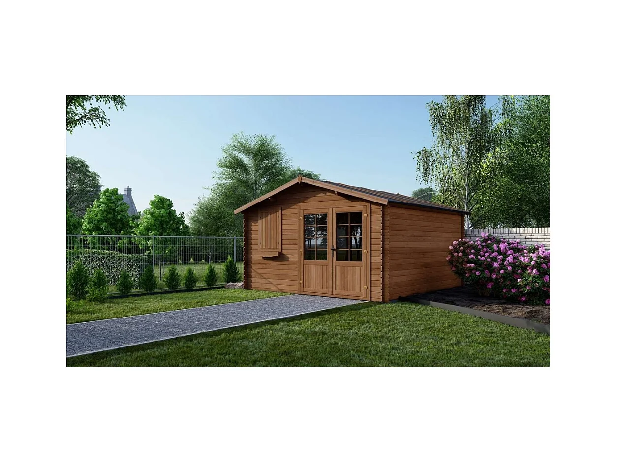 Abri de jardin en bois - 16m2 - 4x4m - Traité - Ep. 28mm - Couleur: marron - DOM181 - ALTANKA