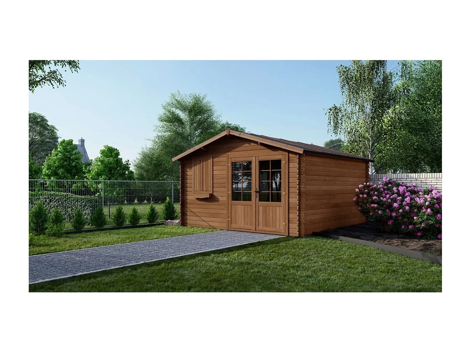 Abri de jardin en bois - 16m2 - 4x4m - Traité - Ep. 28mm - Couleur: marron - DOM181 - ALTANKA