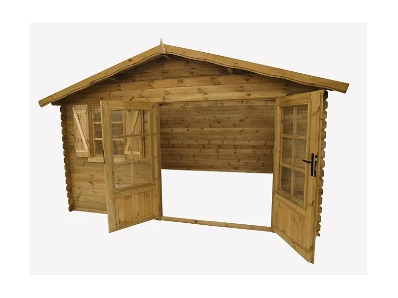 Abri de jardin en bois - 16m2 - 4x4m - Traité - Ep. 28mm - Couleur: marron - DOM181 - ALTANKA