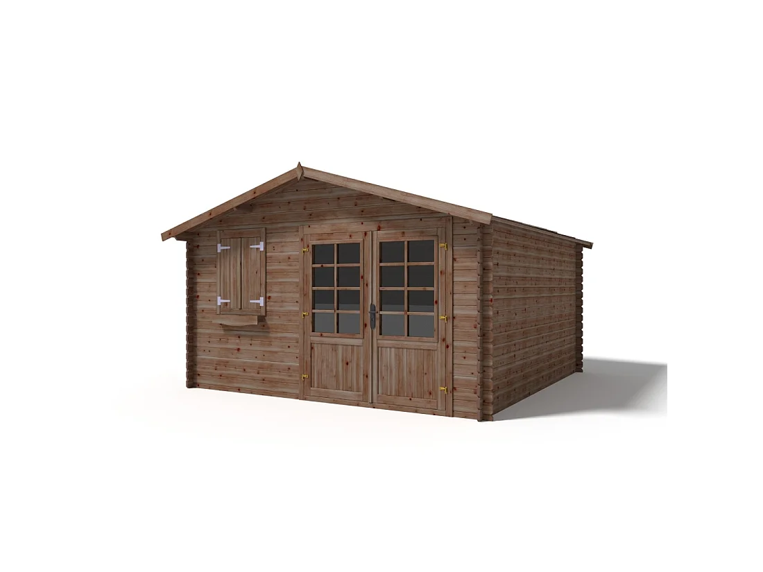 Abri de jardin en bois - 16m2 - 4x4m - Traité - Ep. 28mm - Couleur: marron - DOM181 - ALTANKA