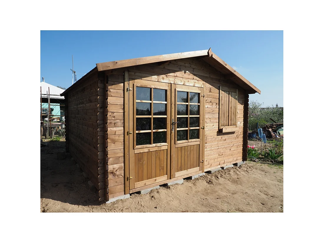 Abri de jardin en bois - 16m2 - 4x4m - Traité - Ep. 28mm - Couleur: marron - DOM181 - ALTANKA