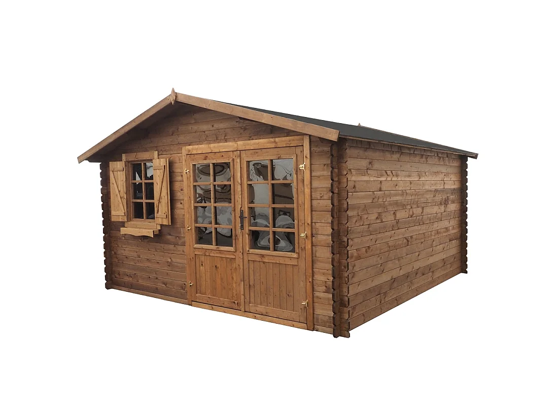 Abri de jardin en bois - 16m2 - 4x4m - Traité - Ep. 28mm - Couleur: marron - DOM181 - ALTANKA