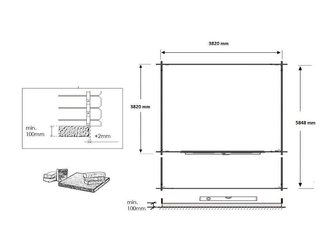 Casetta da giardino in legno con veranda e tettoia - 24m2 - 4x4m - impregnata - 28mm - colore: marrone - DOM181+DOM78+DOM79+POD05 - ALTANKA