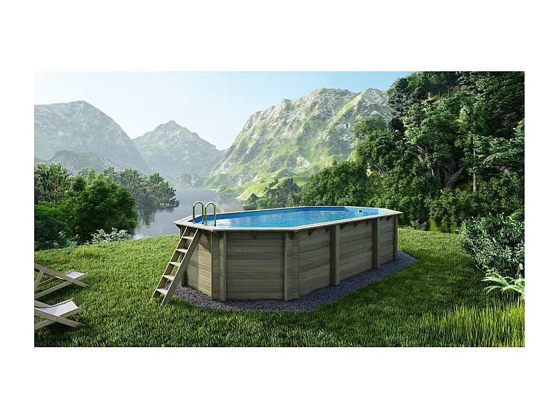 Piscina in legno Nemo 7.3x3.97 - H.1.45 m con profilo da cementare - BAS7305OSPI+SZA - ALTANKA