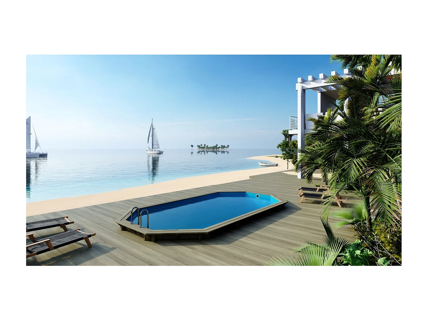 Piscina in legno Nemo 7.3x3.97 - H.1.45 m con profilo da cementare - BAS7305OSPI+SZA - ALTANKA