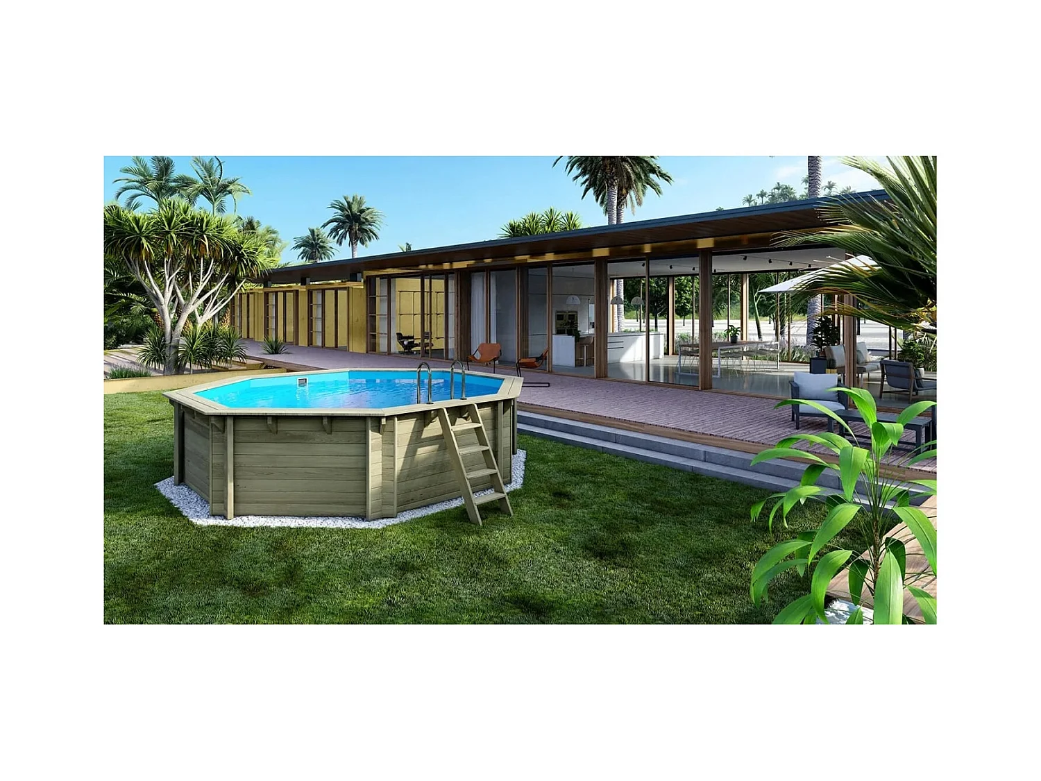 Piscine en bois 4,71x4,72 - H.1,20 m autoportante - BAS753OSP+SZA7 - ALTANKA