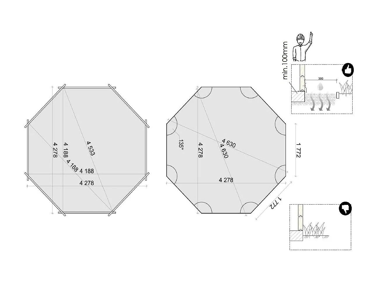 Piscine en bois 4.71x4.72 - H.1.2 m autoportante - BAS753OSP+SZA7 - ALTANKA
