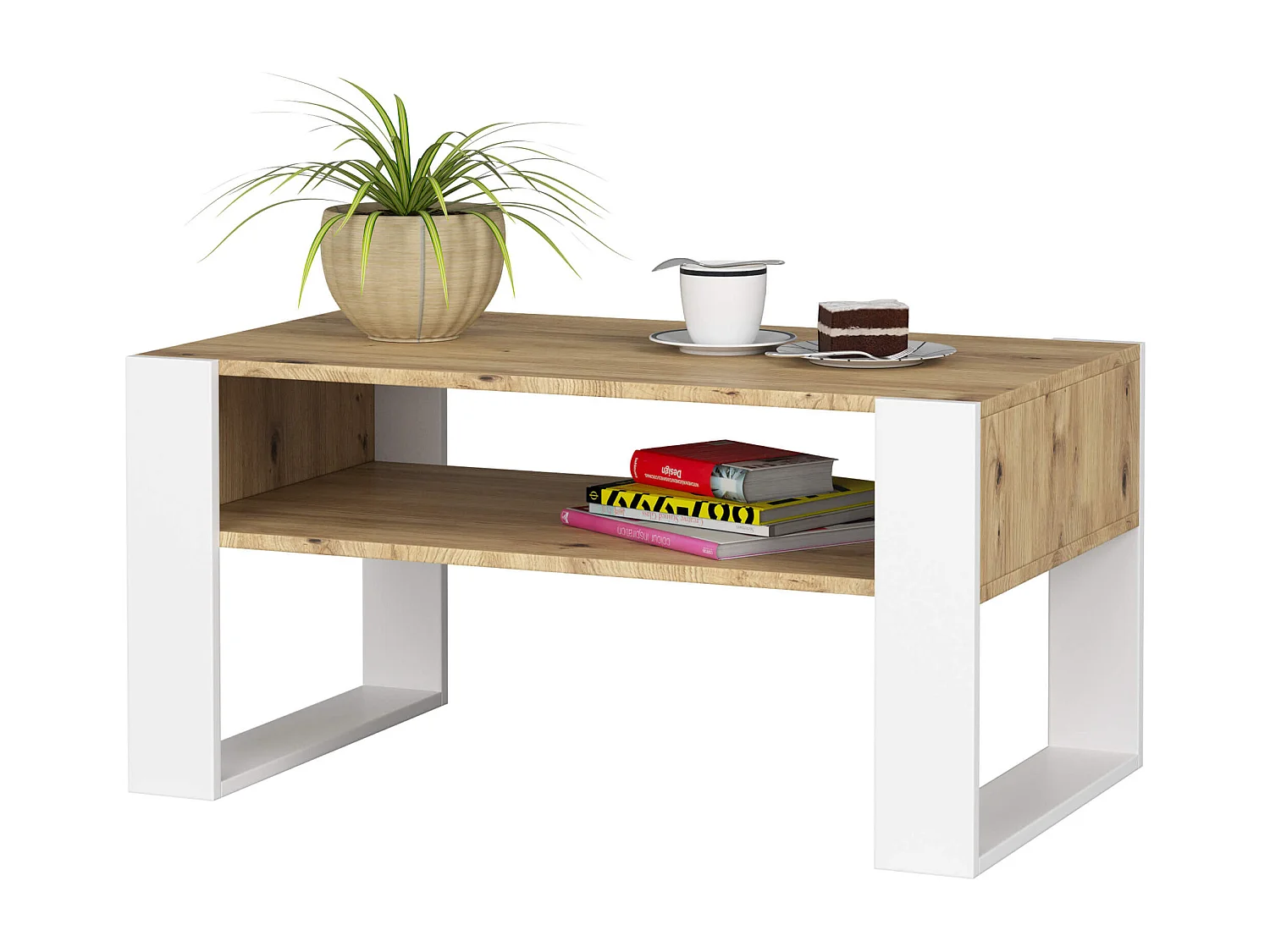 Tavolino da caffè AKORD DOMI Quercia Artisanle 92 cm Colore Bianco 92x53x45 cm