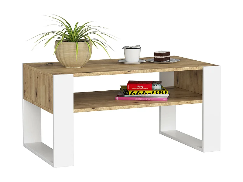 Table basse AKORD DOMI Chêne Artisan 92 cm pieds Blanc 92x50x45 cm