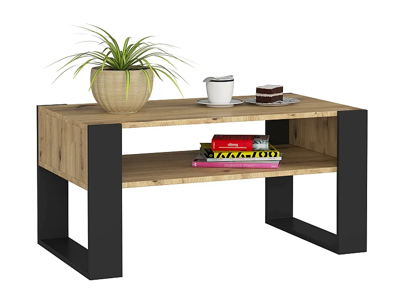 Couchtisch AKORD DOMI Kaffeetisch Eiche Artisan 92 cm Front Schwarz B92 x H45 x T53 cm