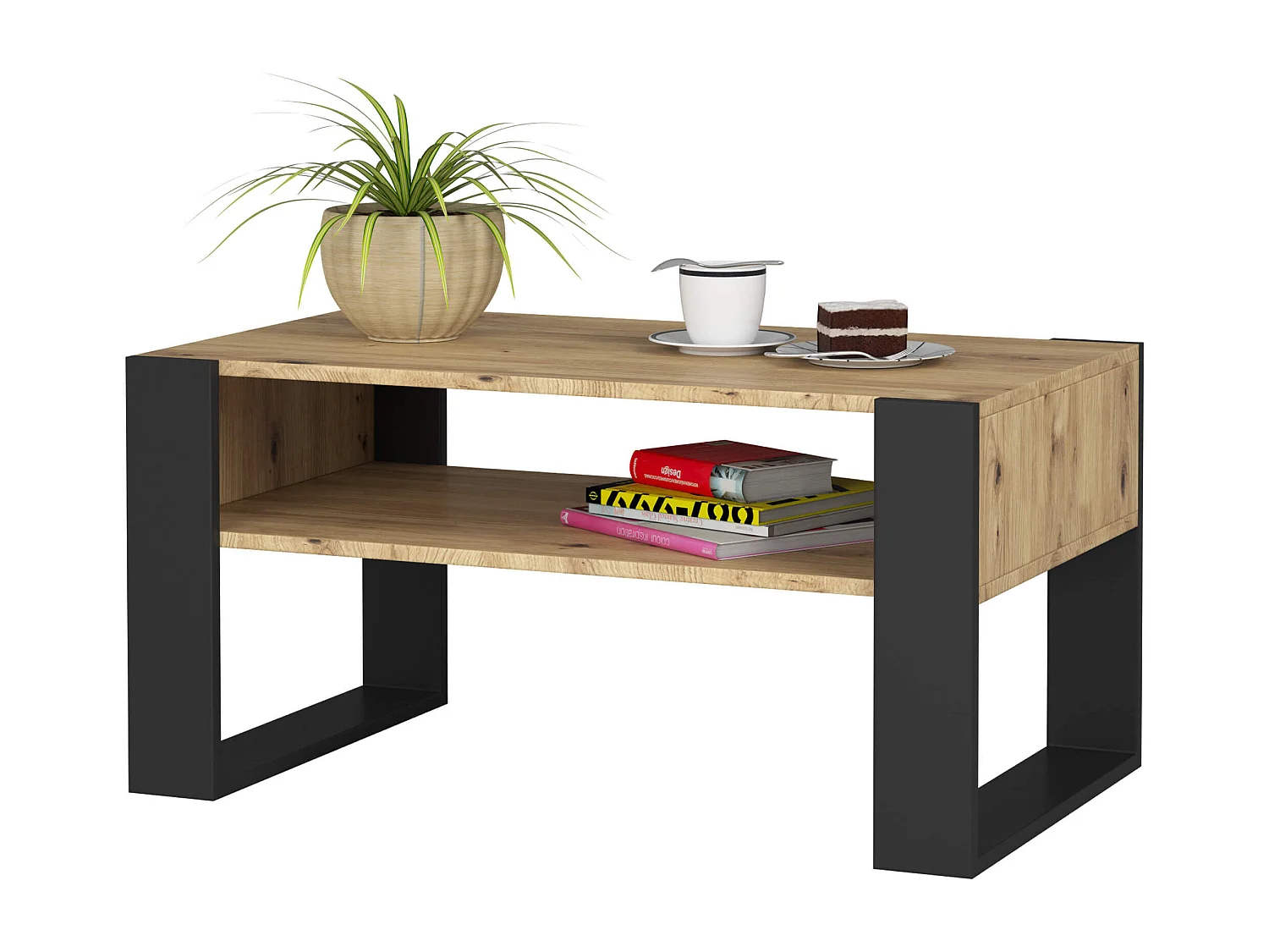 Table basse AKORD DOMI Chêne Artisan 92 cm pieds Noir 92x50x45 cm