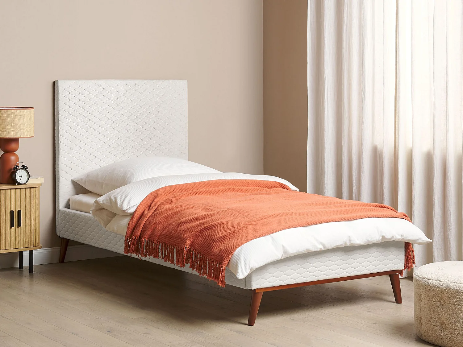 Lit avec sommier Velours BAYONNE 90 x 200 cm Blanc cassé