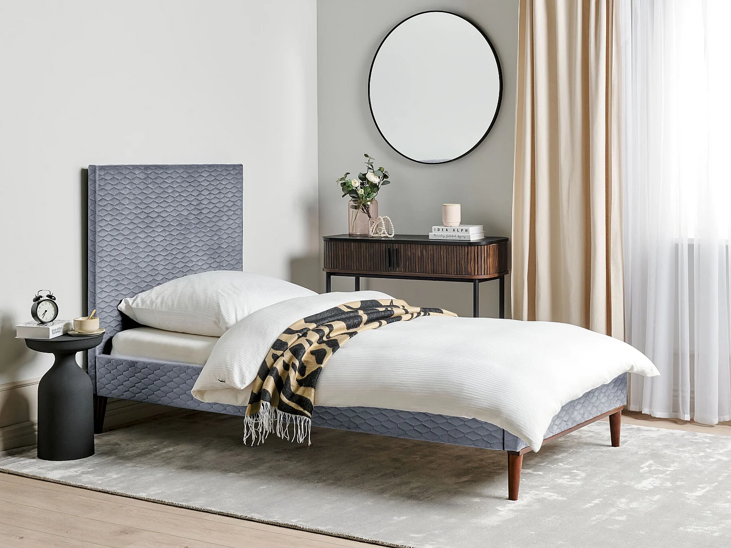 Bed Fluweel BAYONNE 90 x 200 cm Grijs