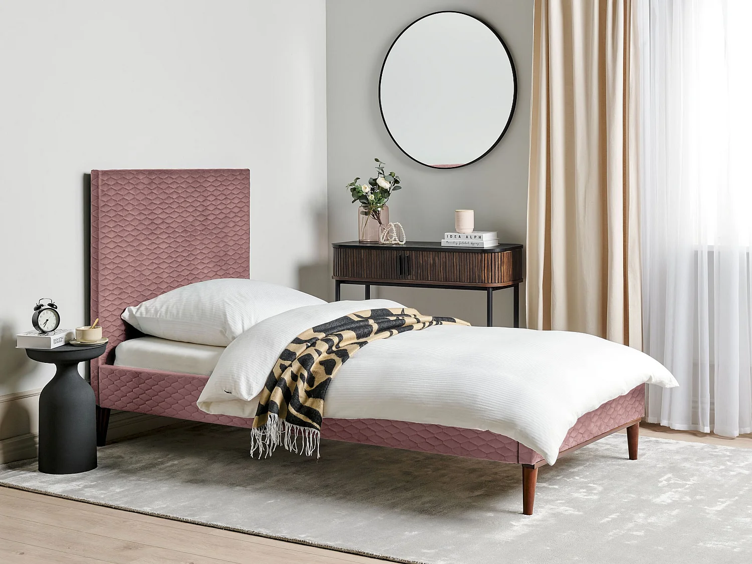Lit simple en velours rose 90 x 200 cm BAYONNE