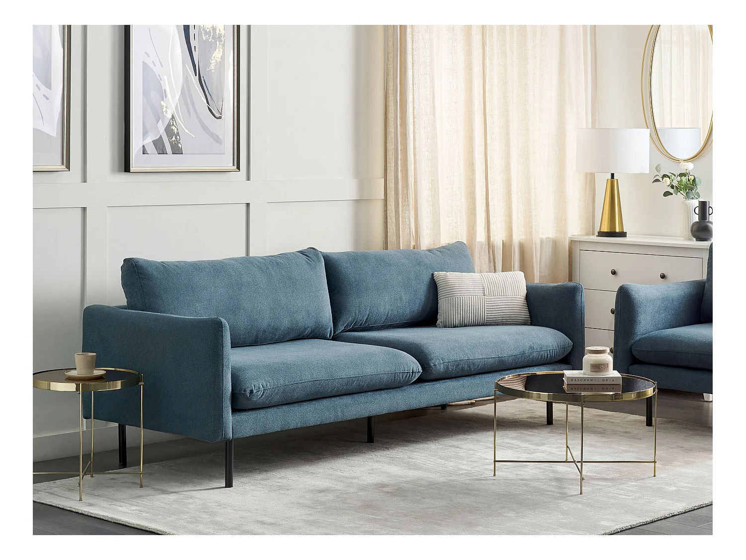 Sofa VINTERBRO Chenillegewebe Blau 3-Sitzer