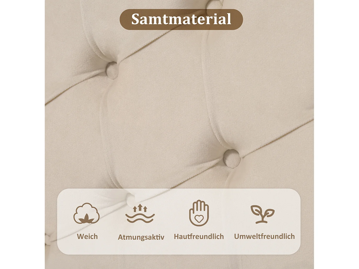 Polsterbett mit verstellbarem Kopfteil – 90 x 200 cm – Samtstoff – Lattenrost – Beige