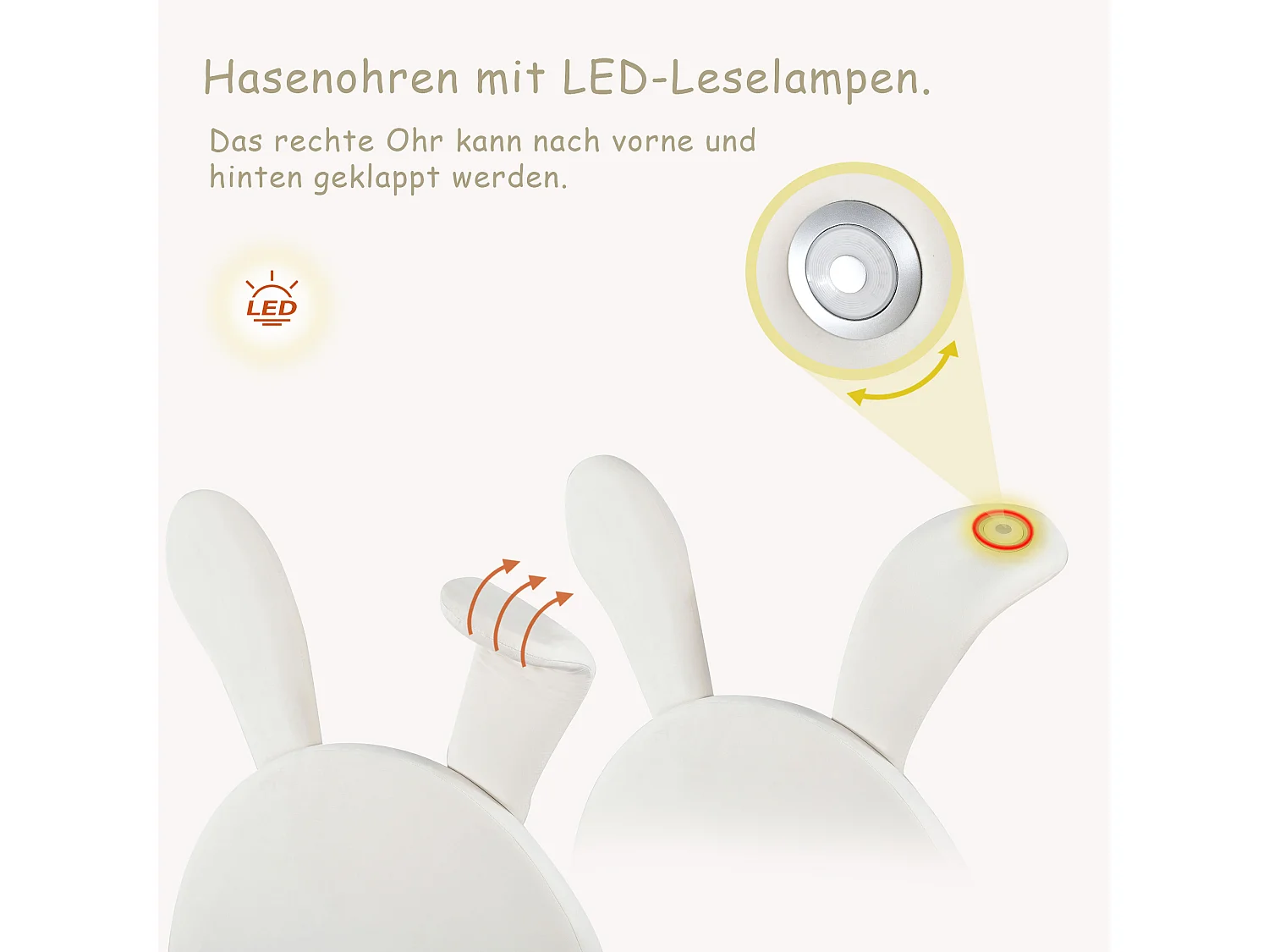 Lit capitonné 90 x 200 cm avec 2 tabourets de rangement pour enfant - chevet LEDs - tête de lit réglable - velours - blanc