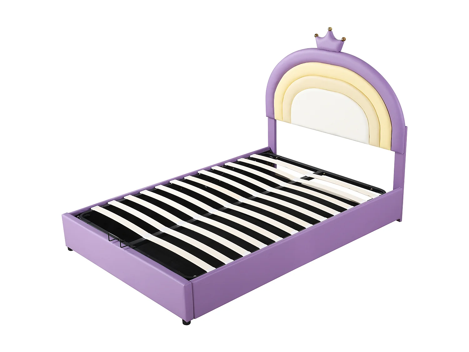 Cama de armazenamento com cabeceira ajustável para crianças - 140 x 200 cm - Couro PU - Base de ripas - Estilo contemporâneo - Roxo