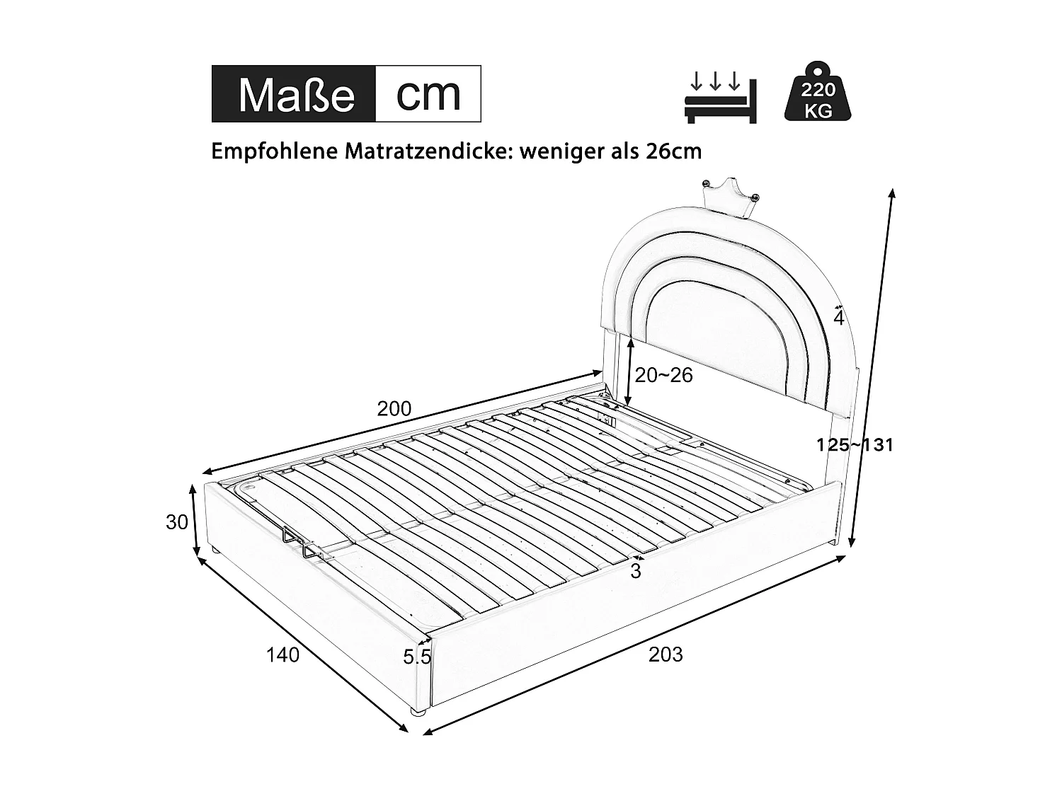 Letto contenitore con testiera regolabile per bambini - 140 x 200 cm - Pelle PU - Rete a doghe - Stile moderno - Viola