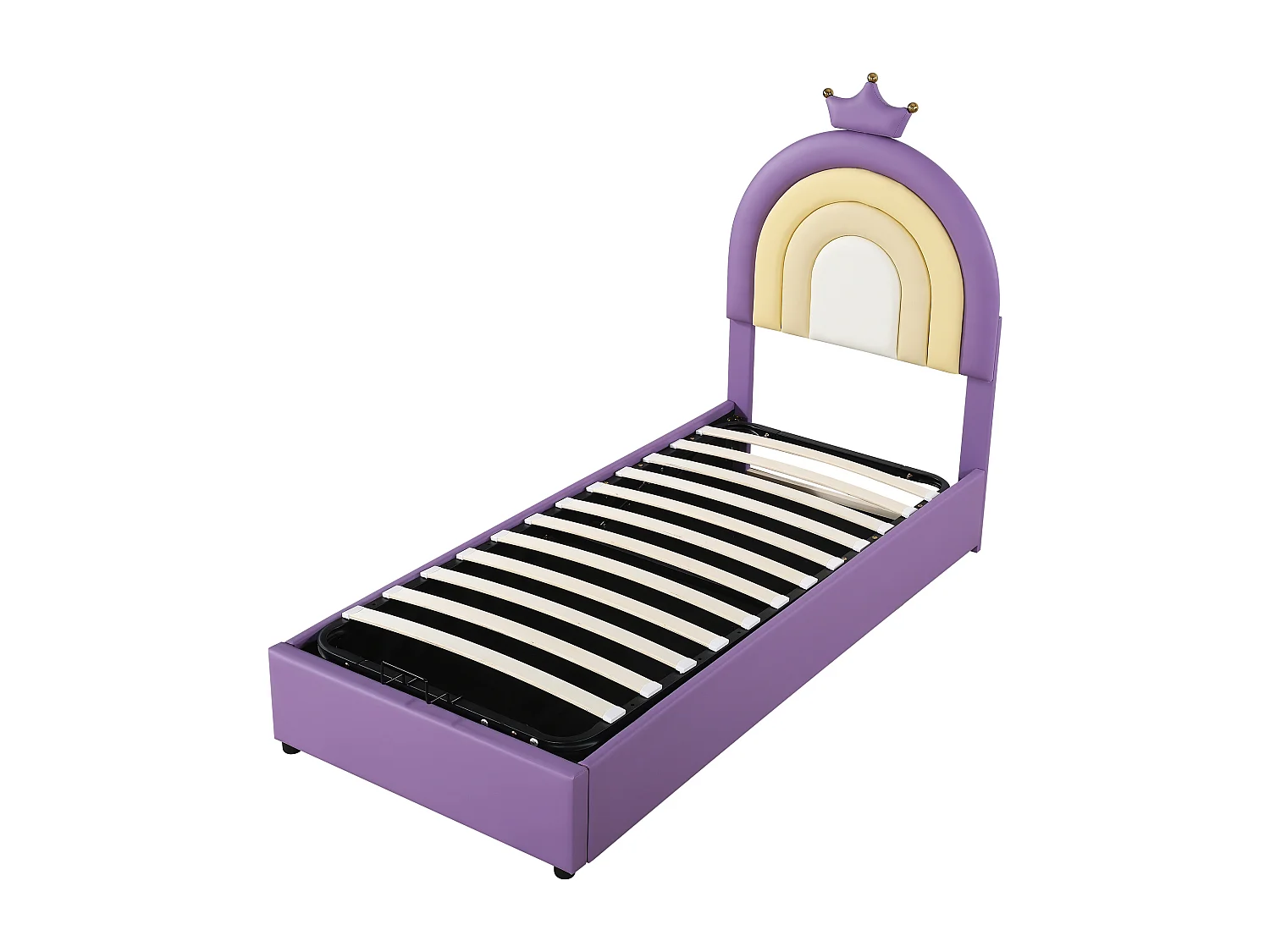 Opbergbed met verstelbaar hoofdeinde voor kinderen - 90 x 200 cm - PU leer - Lattenbodem - Eigentijdse stijl - Paars