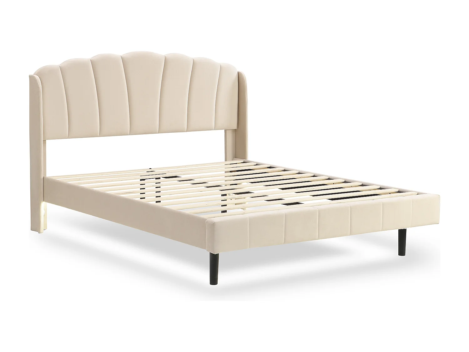 Gestoffeerd bed met verstelbaar hoofdeinde - 140 x 200 cm - LED's - fluweel - beige kleur