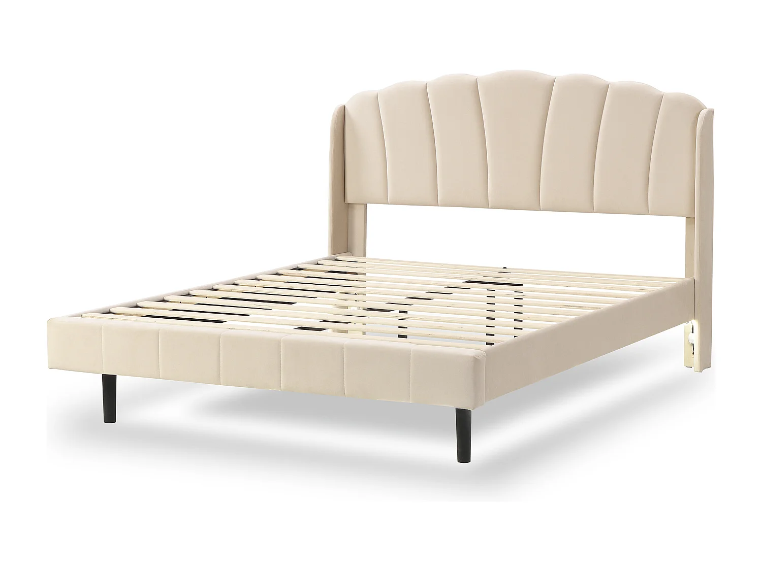 Gestoffeerd bed met verstelbaar hoofdeinde - 140 x 200 cm - LED's - fluweel - beige kleur