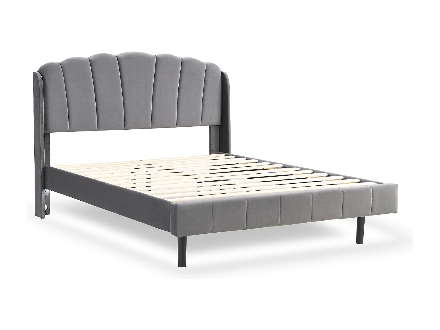 Lit capitonné avec tête de lit réglable - 160 x 200 cm - LEDs sensable - velours - coloris gris