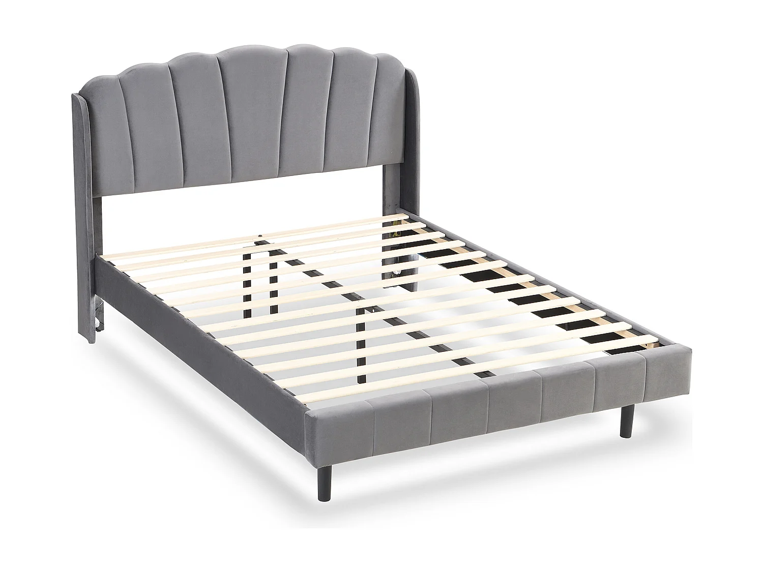 Lit capitonné avec tête de lit réglable - 140 x 200 cm - LEDs sensable - velours - coloris gris