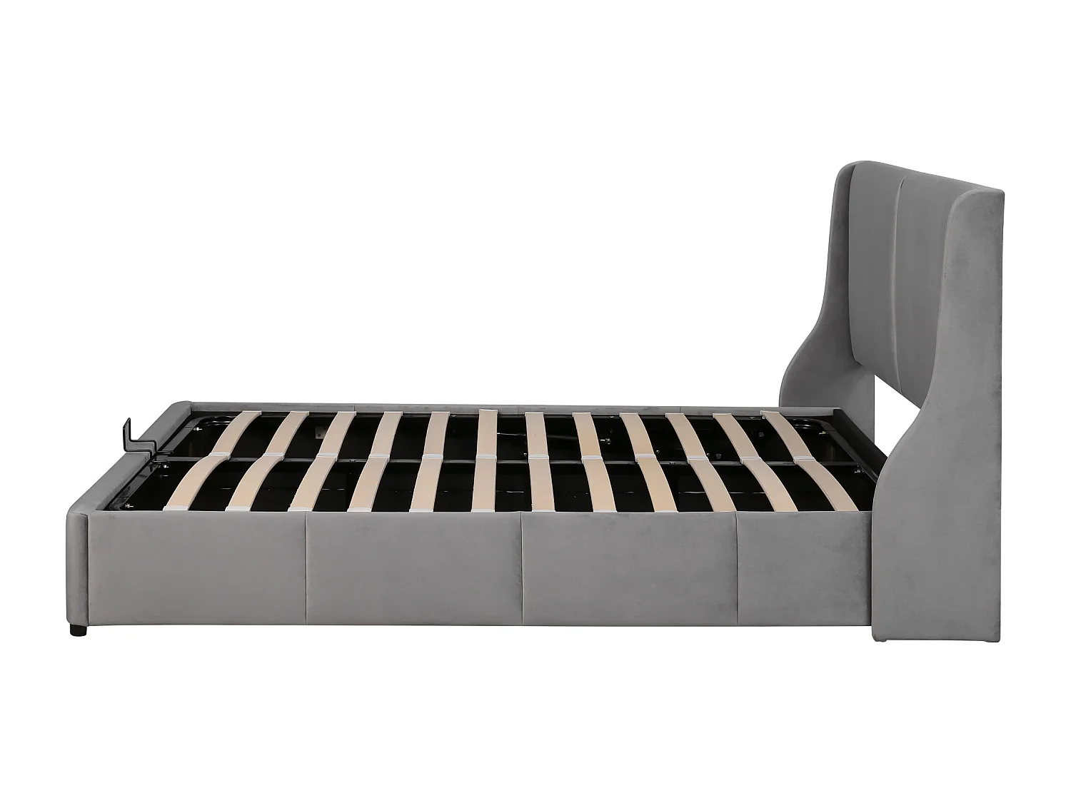 Cama arrumação com cabeceira - 140 x 190 cm - veludo - estilo contemporâneo - para adultos - cinza