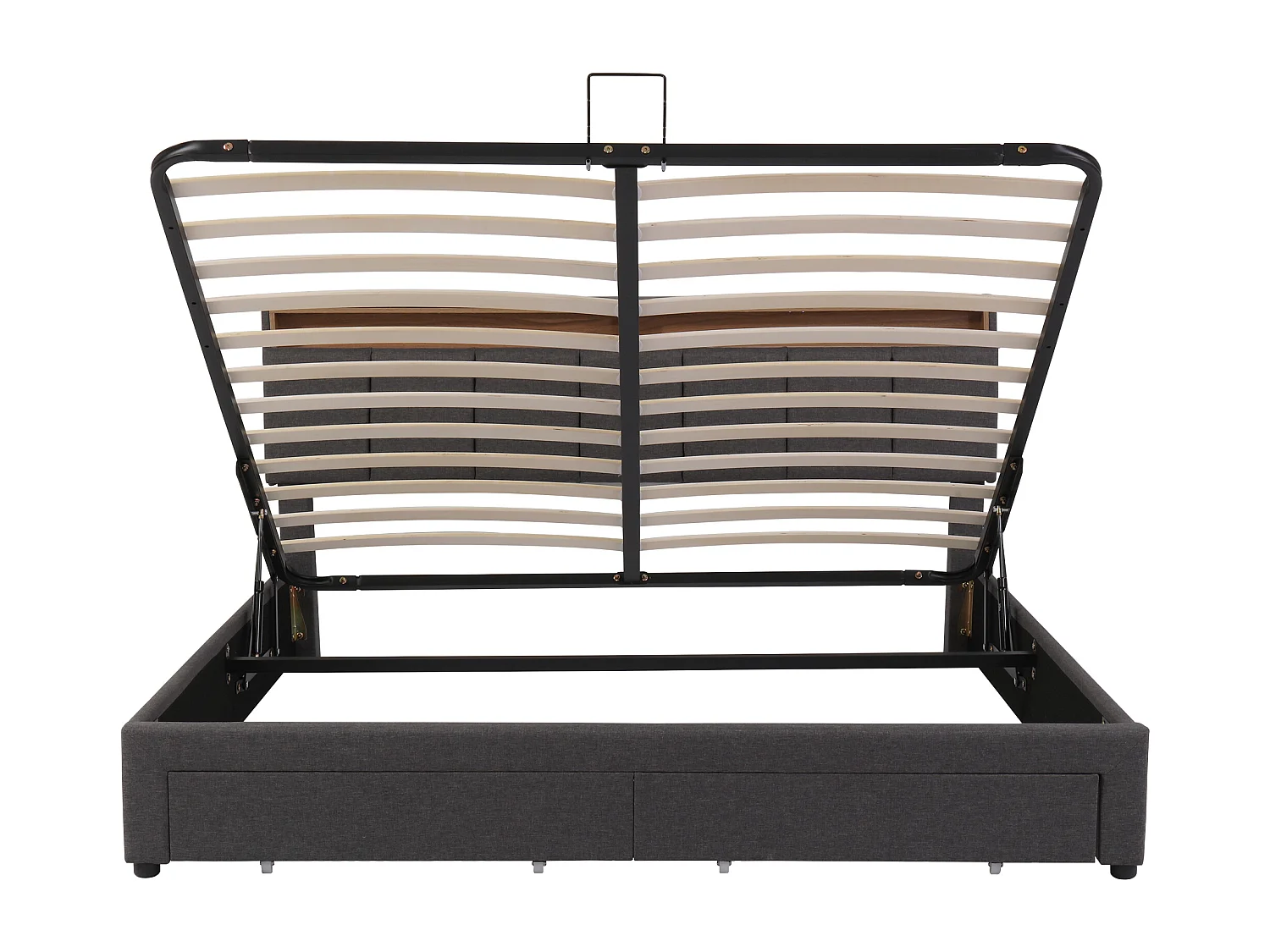 Stauraumbett mit 2 Schubladen und ausziehbarem Kopfteil – 160 x 200 cm – LEDs – Stahl und Leinen – für Erwachsene – Grau