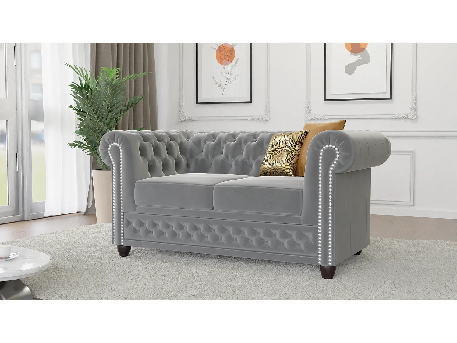 Liv 2-Sitzer Chesterfield Sofa Samt Bezug