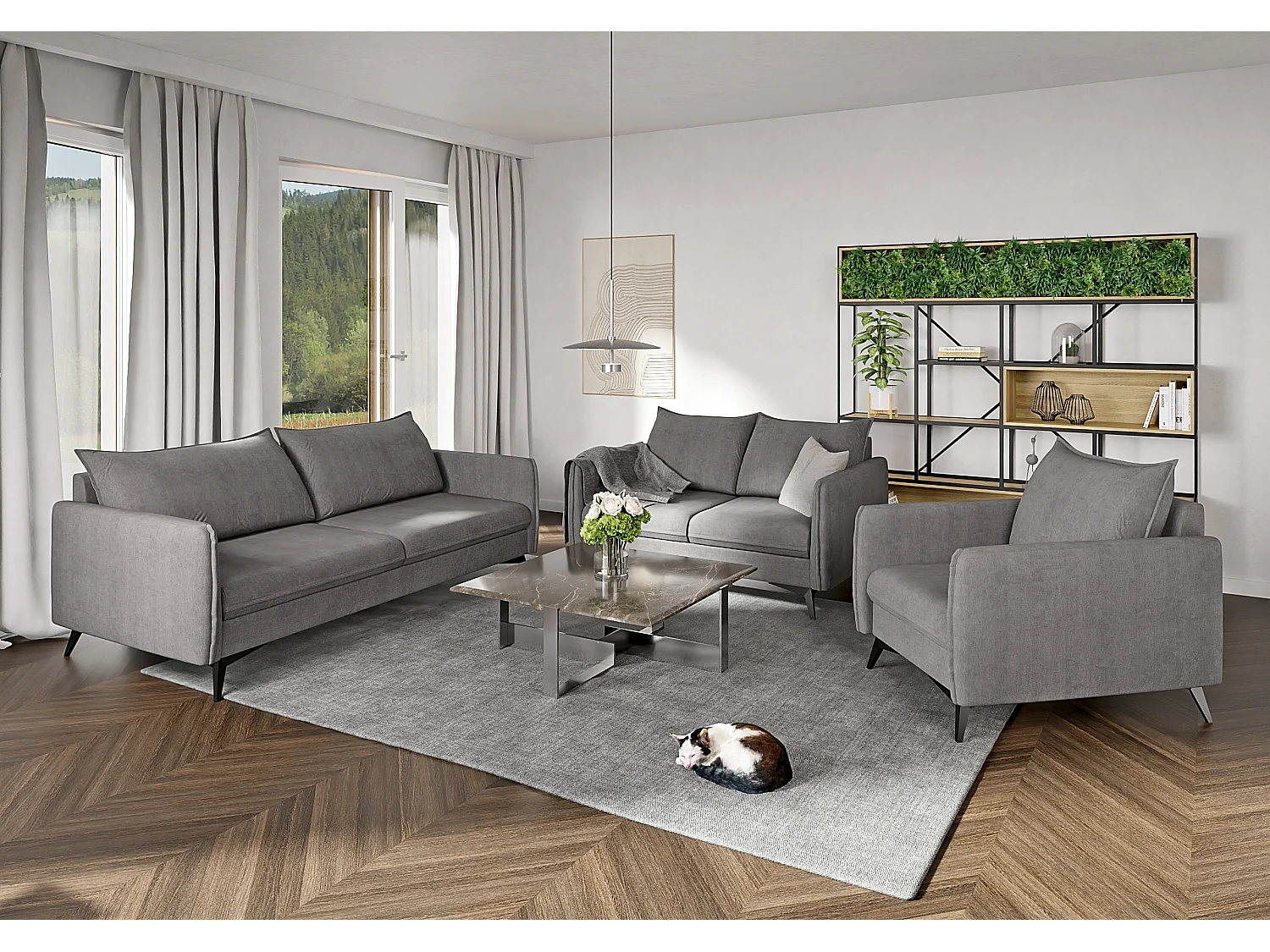 Modernes Sofa 3-Sitzer Harris mit Schwarz Metall Füßen