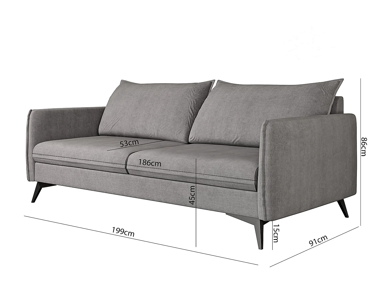 Modernes Sofa 3-Sitzer Harris mit Schwarz Metall Füßen