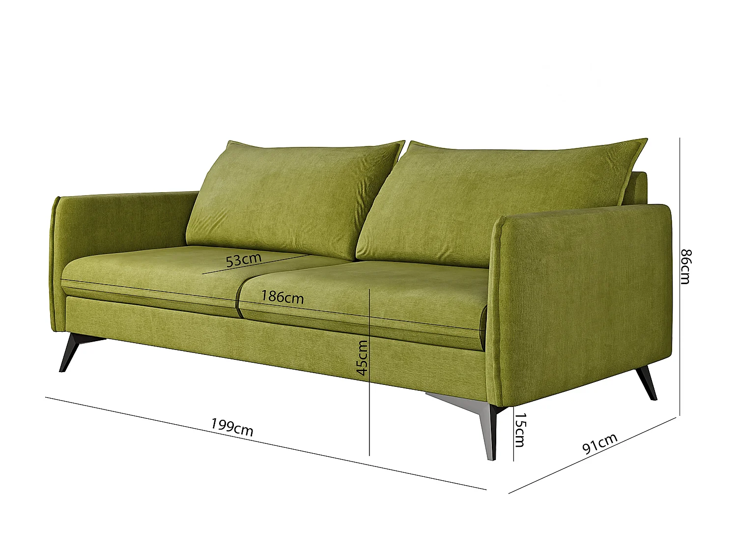 Modernes Sofa 3-Sitzer Harris mit Schwarz Metall Füßen