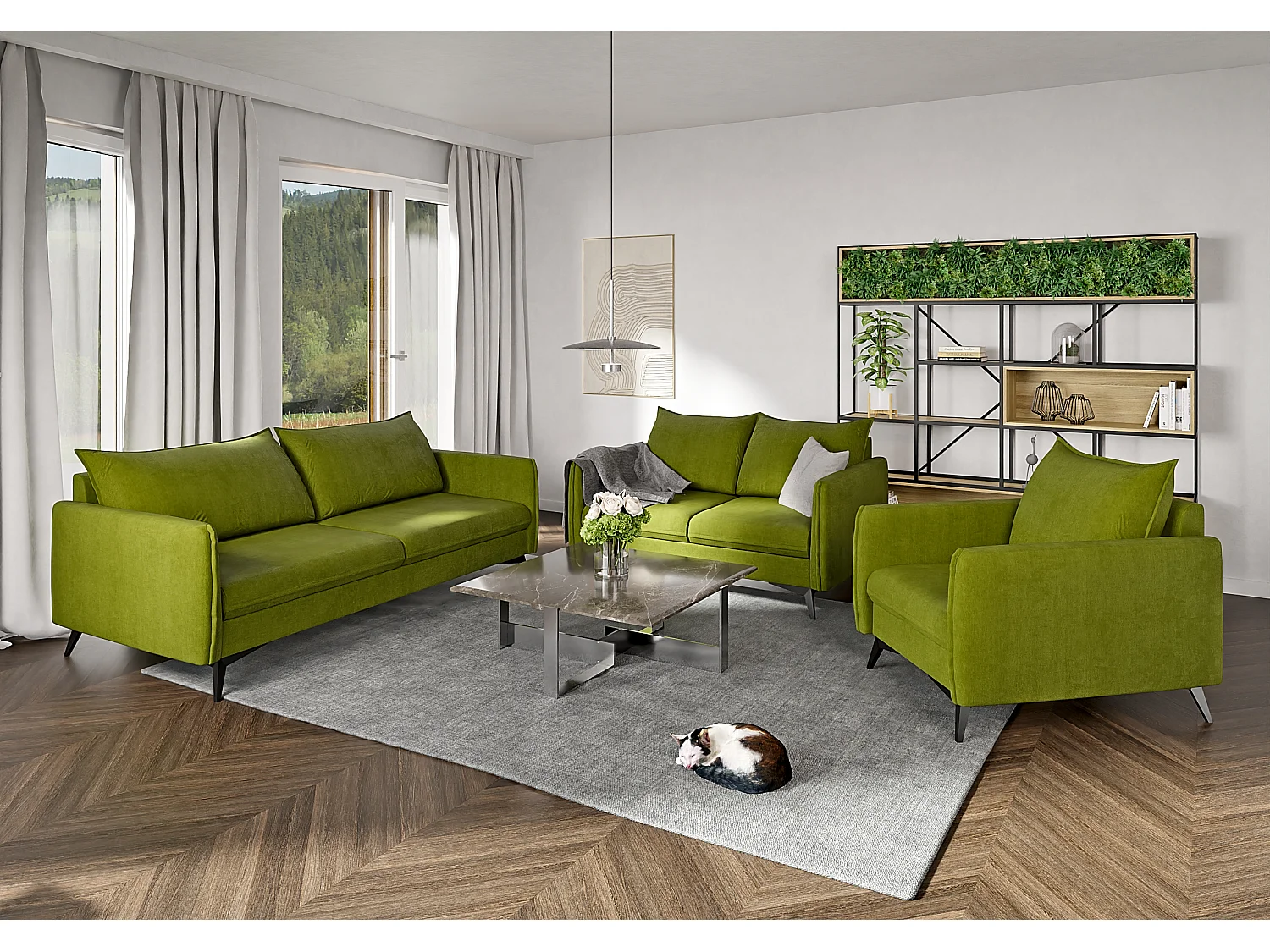 Modernes Sofa 3-Sitzer Harris mit Schwarz Metall Füßen