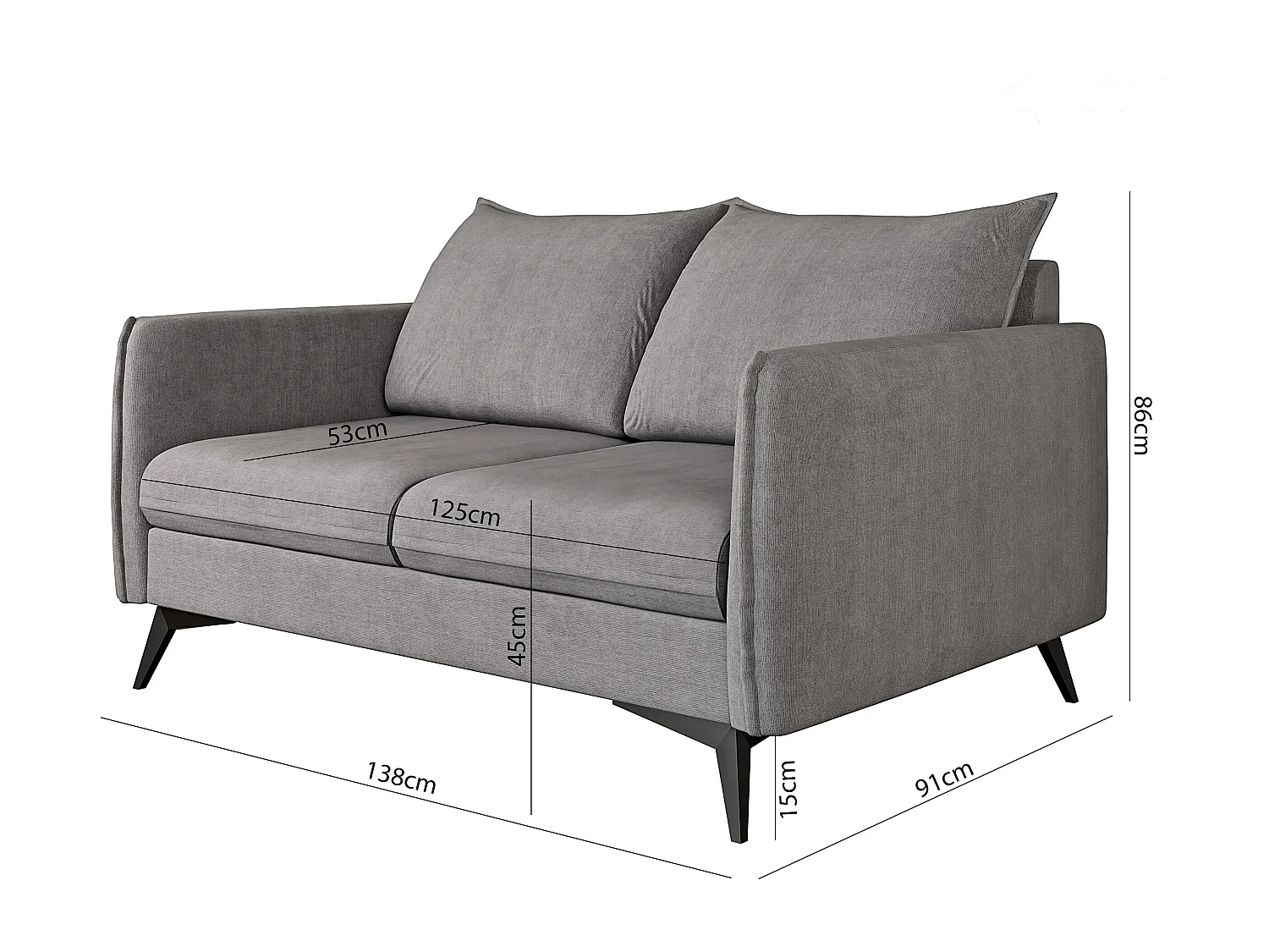 Modernes Sofa 2-Sitzer Harris mit Schwarz Metall Füßen