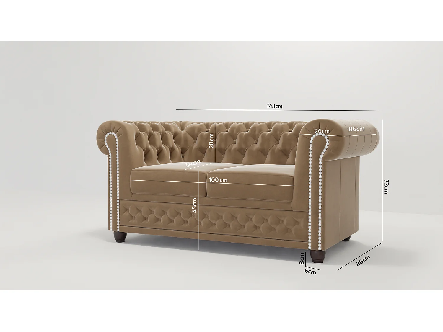 Liv 2-Sitzer Chesterfield Sofa Samt Bezug