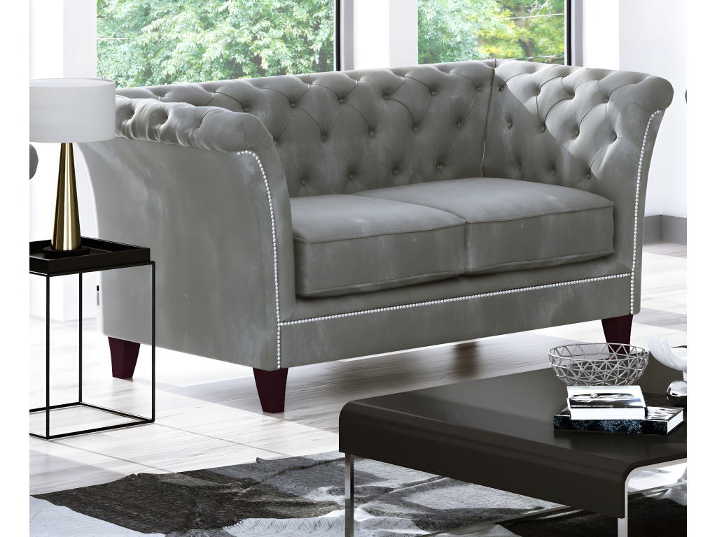 Chesterfield velvet tufted sofa grey sale