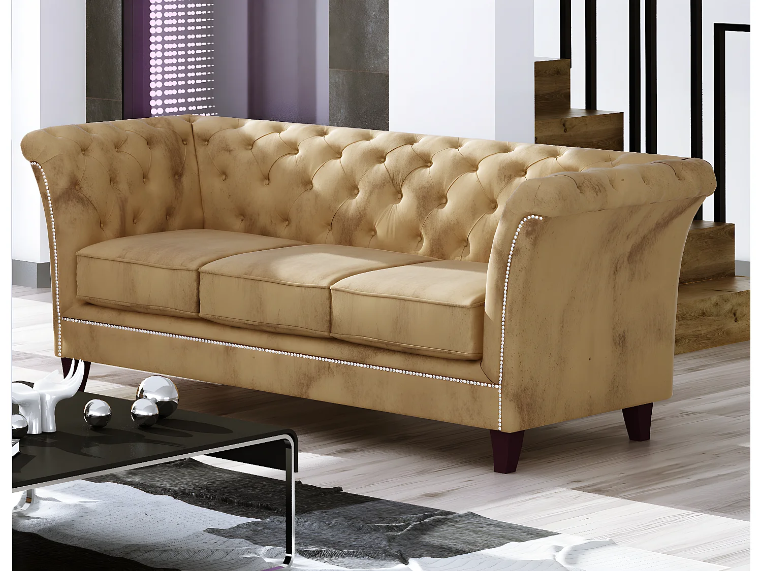 Uma 3-Sitzer Chesterfield Sofa